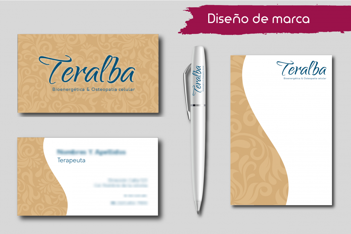 Proyecto de diseno de marca. Tarjetas de presentacion, papel membretado y boligrafo brandeado.